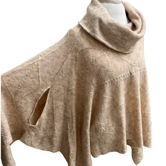 Women's Cowl Turtleneck Oversized Poncho Sweater One Size, World Market, Cream - Picture 4 of 12